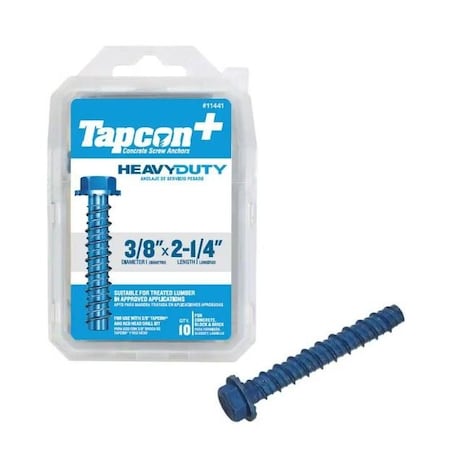 Tapcon Concrete Screw, 3/8 Dia., 2-1/4 In. L, Steel 10 PK